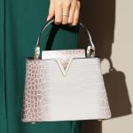 Satchel Bag for Women, Crocodile Purse Top Handle Purse Small Crossbody Handbag Women's Shoulder Tote Bags (White)