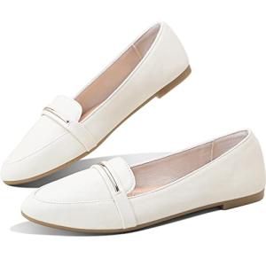 Obtaom Women's Faux Leather Ballet Flat,Comfortable Office Slip Ons,PU Working Loafer Flat(Beige US10)