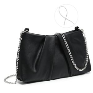 Dasein Elegant Pleated Evening Bag Soft Vegan Leather Clutch Purse Dressy Formal Handbag with 2 Chain Straps for Women (Black)