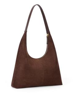 Lushandy Brown Suede Purse Faux Suede Tote Bag Leather Hobo Bags for Women Slouchy Hobo Bag Fall Purse Shoulder Bag