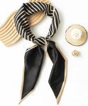 Clysoru Silk Neck Scarf Printed Scarves Head Women'S Fashion Oblique Angle Satin Scarfs For Bag Hair 59” X 5.9” (Black gold twill)