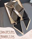Clysoru Silk Neck Scarf Printed Scarves Head Women'S Fashion Oblique Angle Satin Scarfs For Bag Hair 59” X 5.9” (Black gold twill)