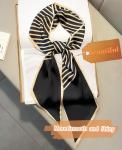 Clysoru Silk Neck Scarf Printed Scarves Head Women'S Fashion Oblique Angle Satin Scarfs For Bag Hair 59” X 5.9” (Black gold twill)