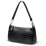 NIUEIMEE ZHOU Small Shoulder bag with 2 Removable Straps Cross Body Clutch Purse Handbag for Women (Black With Croc Pattern)