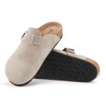 FITORY Womens Clogs Slip-on Potato Shoes Leather Mules with Suede Cork Footbed Taupe Size 9