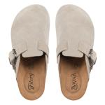 FITORY Womens Clogs Slip-on Potato Shoes Leather Mules with Suede Cork Footbed Taupe Size 9
