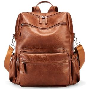Marvolia PU Leather Backpack Purse for Women Large Fashion Designer Travel Backpack Ladies Shoulder Bag - Brown