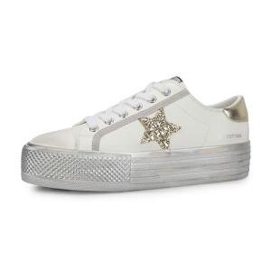 VINTAGE HAVANA Women’s Amaze 9 Platform Sneakers White Gold Glitter 8