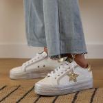 VINTAGE HAVANA Women’s Amaze 9 Platform Sneakers White Gold Glitter 8