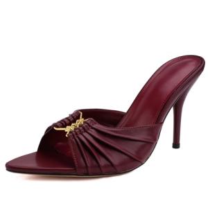 XUNHGAXE 3.5-inch Women's Stiletto Mule Pointed Toe Open Toe High Heel Sandals Sexy Evening Dress Party Shoes-Burgundy-11