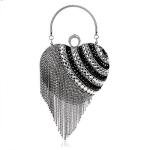 UMREN Women Luxury Heart Shape Tassel Evening Clutch Bag Rhinestones Wedding Party Purse Handbag (One Size, Black 3)