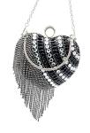 UMREN Women Luxury Heart Shape Tassel Evening Clutch Bag Rhinestones Wedding Party Purse Handbag (One Size, Black 3)