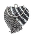 UMREN Women Luxury Heart Shape Tassel Evening Clutch Bag Rhinestones Wedding Party Purse Handbag (One Size, Black 3)