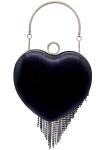 UMREN Women Luxury Heart Shape Tassel Evening Clutch Bag Rhinestones Wedding Party Purse Handbag (One Size, Black 3)