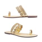 AIJIVOU Mayou Flat Sandals for Women Flip Flops with Clip Toe Ring Rhinestone Crystal Jeweled Sandal Shoes for Summer Beach Oceanside Holiday Outdoor (7.5 M US, Gold)