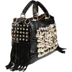 Fashion Rhinestone Bag for Women Leather Top-Handle Satchel Handabgs Large Capacity Tassel Tote Bag Shoulder Messenger Bags (Black)