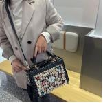 Fashion Rhinestone Bag for Women Leather Top-Handle Satchel Handabgs Large Capacity Tassel Tote Bag Shoulder Messenger Bags (Black)