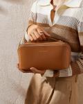 Stylish Brown Travel Makeup Bag with Divider