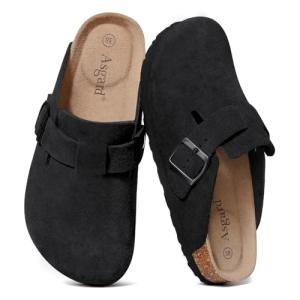 Asgard Suede Clogs with Arch Support - Charcoal Black