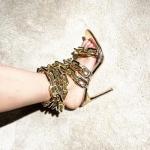 Frankie Hsu Gold Link Chain Clear Stiletto Sandals