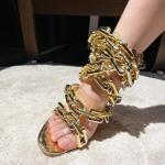 Frankie Hsu Gold Link Chain Clear Stiletto Sandals