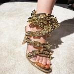 Frankie Hsu Gold Link Chain Clear Stiletto Sandals