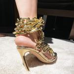 Frankie Hsu Gold Link Chain Clear Stiletto Sandals