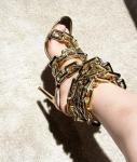 Frankie Hsu Gold Link Chain Clear Stiletto Sandals