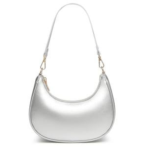 Silver Hobo Tote Bag with Zipper Closure
