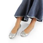 DREAM PAIRS Silver Bowknot Slip-On Ballet Flats