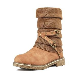 DREAM PAIRS Camel Mid Calf Winter Snow Boots