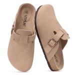 Litfun Women's Soft Suede Comfort Clogs in Taupe