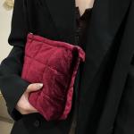 Quilted Velvet Makeup Bag for Women - Wine Red