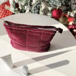 Quilted Velvet Makeup Bag for Women - Wine Red