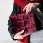 Quilted Velvet Makeup Bag for Women - Wine Red