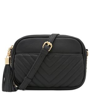 Chevron Quilted Black Crossbody Bag with Chain Strap