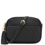 Chevron Quilted Black Crossbody Bag with Chain Strap