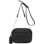 Chevron Quilted Black Crossbody Bag with Chain Strap