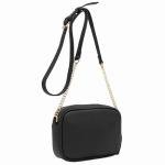 Chevron Quilted Black Crossbody Bag with Chain Strap