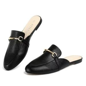 MUSSHOE Mules for Women Flats Comfortable Slip on Women Mules Backless Loafers,Black Snake pu 8