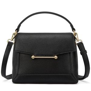 BOSTANTEN Small Crossbody Bags for Women Trendy Top Handle Shoulder Purse Vegan Leather Handbags with Flap Black