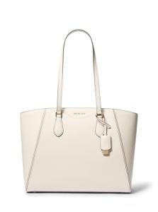 Michael Kors Taryn Large Multi-Functional Top-Zip Tote Bag, Gold-Tone Hardware/Light Cream