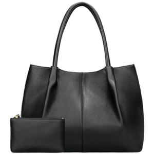 KKXIU Tote Bag for Women Vegan Leather Shoulder Purse Large Capacity Travel Bag (Black)