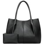 KKXIU Tote Bag for Women Vegan Leather Shoulder Purse Large Capacity Travel Bag (Black)