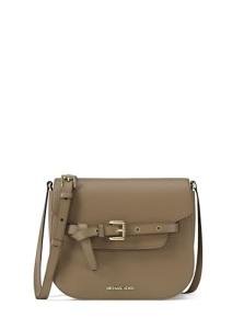 Michael Kors Women's Emilia Small Saddle Crossbody Bag, Husk/Pebbled Leather, One Size