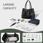 KKXIU Tote Bag for Women Vegan Leather Shoulder Purse Large Capacity Travel Bag (Black)