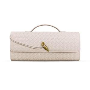 BEGONICA Evening Clutch Purses for Women Formal Handmade Woven Shoulder Handbag Fashion Leather Crossbody Bags for Women (Beige White)