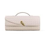 BEGONICA Evening Clutch Purses for Women Formal Handmade Woven Shoulder Handbag Fashion Leather Crossbody Bags for Women (Beige White)
