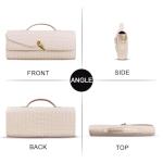 BEGONICA Evening Clutch Purses for Women Formal Handmade Woven Shoulder Handbag Fashion Leather Crossbody Bags for Women (Beige White)