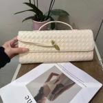 BEGONICA Evening Clutch Purses for Women Formal Handmade Woven Shoulder Handbag Fashion Leather Crossbody Bags for Women (Beige White)